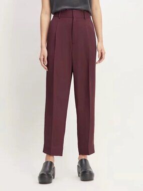 Everlane Japanese GoWeave Pleated Trousers Size 12 Burgundy / Wine